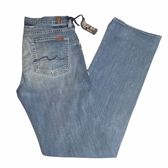 HTF: 7 For All Mankind® x Great China Wall ☻︎ 7 Leather Patch Standard Jeans ☻︎ - Picture 12 of 16